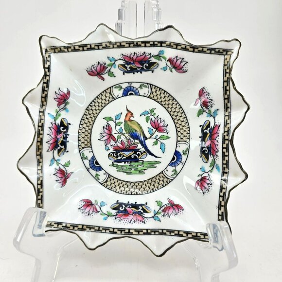 Royal Buxton Bone China Square Dish With Pheasant Bird & Floral Design jj3694 - Picture 1 of 4